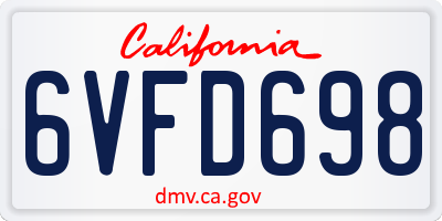 CA license plate 6VFD698
