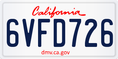 CA license plate 6VFD726