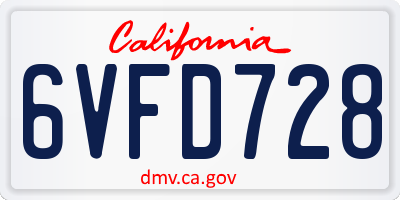 CA license plate 6VFD728