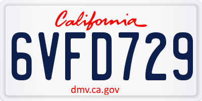 CA license plate 6VFD729