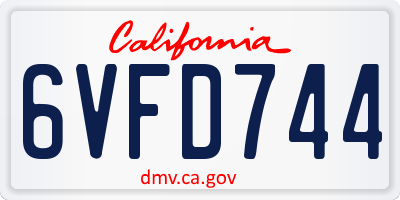 CA license plate 6VFD744