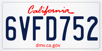 CA license plate 6VFD752