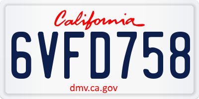 CA license plate 6VFD758