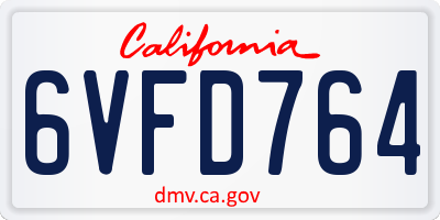 CA license plate 6VFD764