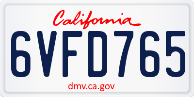 CA license plate 6VFD765