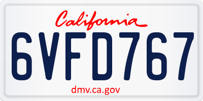 CA license plate 6VFD767