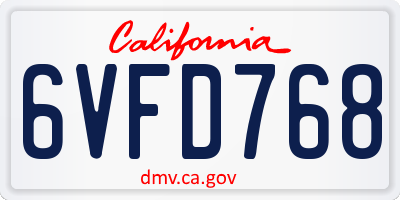 CA license plate 6VFD768