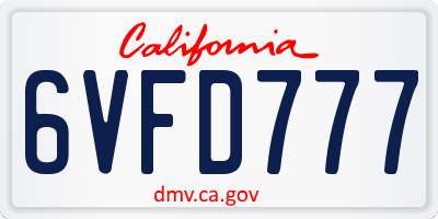 CA license plate 6VFD777