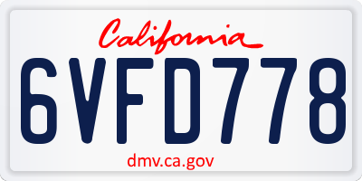CA license plate 6VFD778