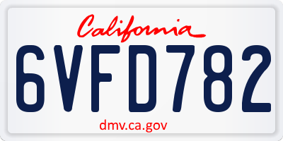 CA license plate 6VFD782