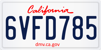 CA license plate 6VFD785