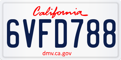 CA license plate 6VFD788