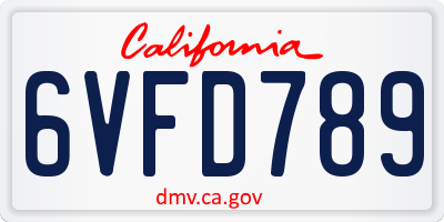 CA license plate 6VFD789