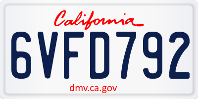 CA license plate 6VFD792