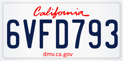 CA license plate 6VFD793
