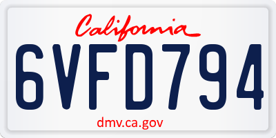 CA license plate 6VFD794