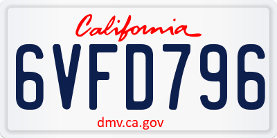 CA license plate 6VFD796