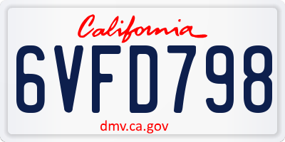 CA license plate 6VFD798
