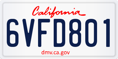 CA license plate 6VFD801