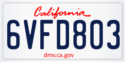 CA license plate 6VFD803