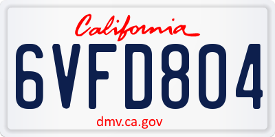 CA license plate 6VFD804