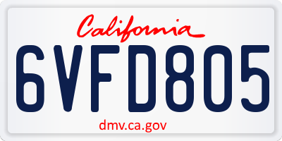 CA license plate 6VFD805