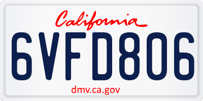 CA license plate 6VFD806