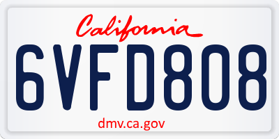 CA license plate 6VFD808
