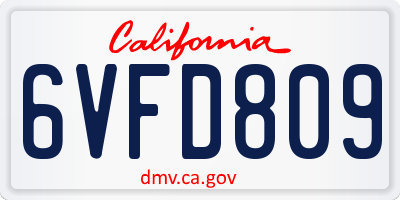 CA license plate 6VFD809