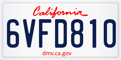 CA license plate 6VFD810