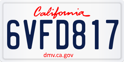CA license plate 6VFD817