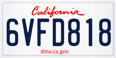 CA license plate 6VFD818