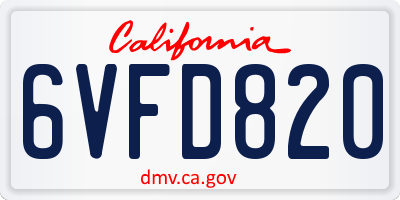 CA license plate 6VFD820