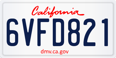 CA license plate 6VFD821