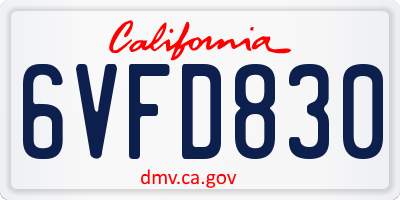 CA license plate 6VFD830