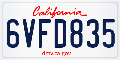 CA license plate 6VFD835