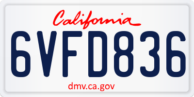 CA license plate 6VFD836