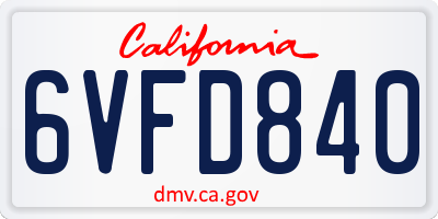 CA license plate 6VFD840
