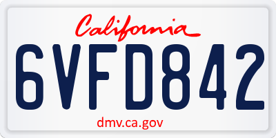 CA license plate 6VFD842