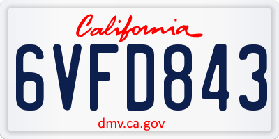 CA license plate 6VFD843
