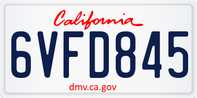 CA license plate 6VFD845