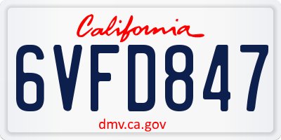 CA license plate 6VFD847