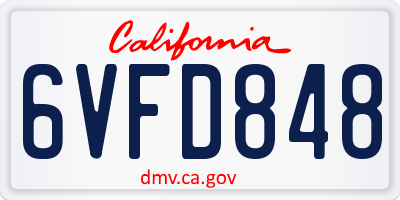 CA license plate 6VFD848