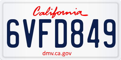 CA license plate 6VFD849