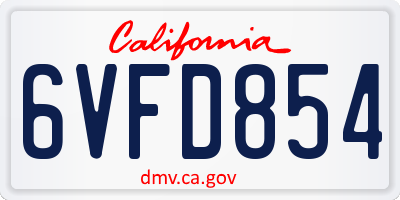 CA license plate 6VFD854