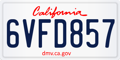CA license plate 6VFD857