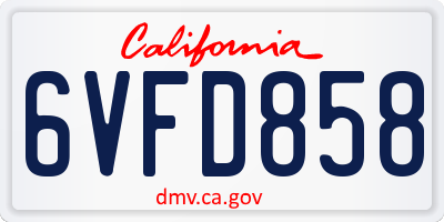 CA license plate 6VFD858