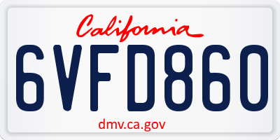 CA license plate 6VFD860