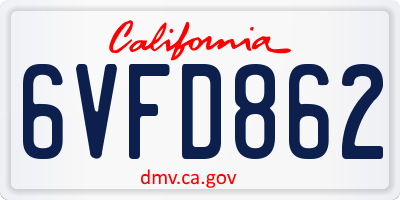 CA license plate 6VFD862