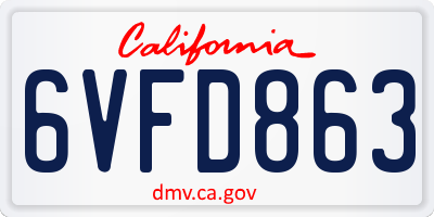 CA license plate 6VFD863
